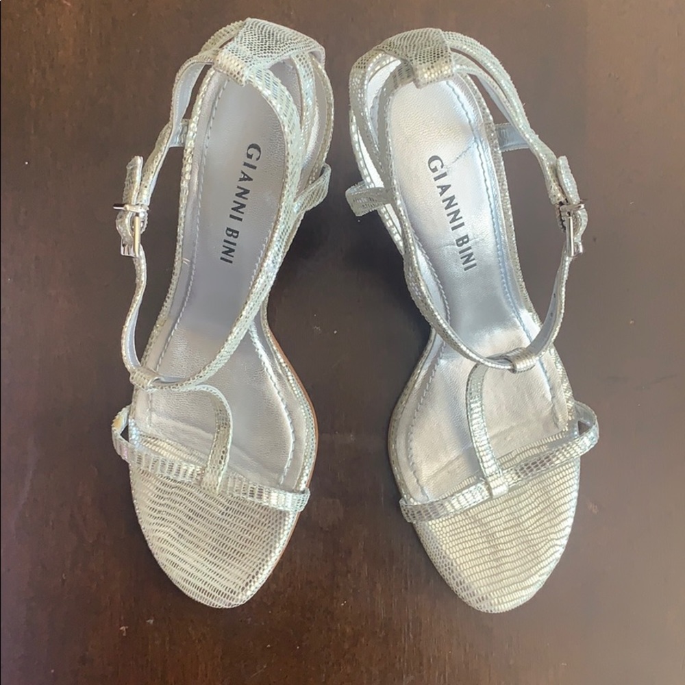 Silver snakeskin heels